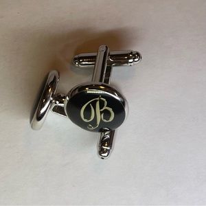 Monogram B silver and black cuff links
